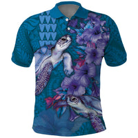 Hawaiian Turtle Love Couple Polo Shirt - Sweet Hibiscus and Kakau Pattern Sapphire Color LT03 Blue - Polynesian Pride
