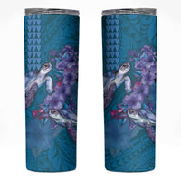 Hawaiian Turtle Love Couple Skinny Tumbler Sweet Hibiscus and Kakau Pattern Sapphire Color LT03 Blue - Polynesian Pride