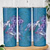 Hawaiian Turtle Love Couple Skinny Tumbler Sweet Hibiscus and Kakau Pattern Sapphire Color LT03 - Polynesian Pride