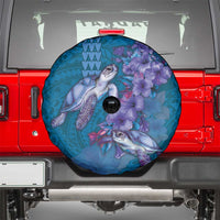 Hawaiian Turtle Love Couple Spare Tire Cover - Sweet Hibiscus and Kakau Pattern Sapphire Color LT03 - Polynesian Pride