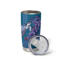 Hawaiian Turtle Love Couple Tumbler Cup Sweet Hibiscus and Kakau Pattern Sapphire Color LT03 - Polynesian Pride