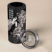 Hawaiian Turtle Love Couple 4 in 1 Can Cooler Tumbler Sweet Hibiscus and Kakau Pattern Grayscale Color LT03 - Polynesian Pride