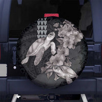 Hawaiian Turtle Love Couple Spare Tire Cover - Sweet Hibiscus and Kakau Pattern Grayscale Color LT03 - Polynesian Pride