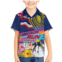 Hawaii Great Aloha Run 40th Anniversary Family Matching Mermaid Dress and Hawaiian Shirt Hibiscus and Kakau Pattern LT03 Son's Shirt Blue - Polynesian Pride