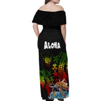 Hawaii Lei Day Family Matching Off Shoulder Maxi Dress and Hawaiian Shirt Hibiscus Wreath and Polynesian Pattern LT03 - Polynesian Pride