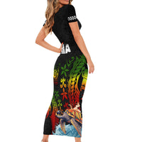 Hawaii Lei Day Family Matching Short Sleeve Bodycon Dress and Hawaiian Shirt Hibiscus Wreath and Polynesian Pattern