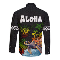 Hawaii Lei Day Long Sleeve Button Shirt Hibiscus Wreath and Polynesian Pattern LT03 - Polynesian Pride