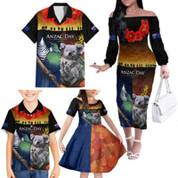 Australia and New Zealand ANZAC Day Family Matching Off The Shoulder Long Sleeve Dress and Hawaiian Shirt Tui Bird and Koala mix Maori and Aboriginal Pattern LT03 - Polynesian Pride
