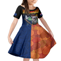 Australia and New Zealand ANZAC Day Family Matching Summer Maxi Dress and Hawaiian Shirt Tui Bird and Koala mix Maori and Aboriginal Pattern LT03 Daughter's Dress Black - Polynesian Pride