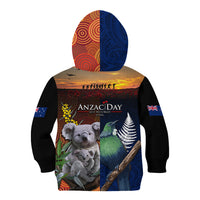 Australia and New Zealand ANZAC Day Kid Hoodie Tui Bird and Koala mix Maori and Aboriginal Pattern LT03 - Polynesian Pride