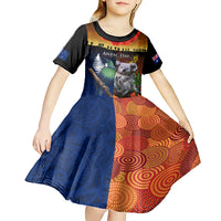 Australia and New Zealand ANZAC Day Kid Short Sleeve Dress Tui Bird and Koala mix Maori and Aboriginal Pattern LT03 - Polynesian Pride