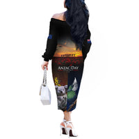 Australia and New Zealand ANZAC Day Off The Shoulder Long Sleeve Dress Tui Bird and Koala mix Maori and Aboriginal Pattern LT03 - Polynesian Pride