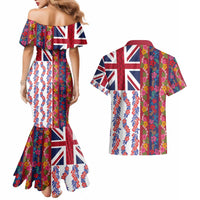 Hawaiian Lei Couples Matching Mermaid Dress and Hawaiian Shirt National Flag Striped Style