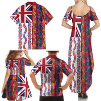 Hawaiian Lei Family Matching Summer Maxi Dress and Hawaiian Shirt National Flag Striped Style