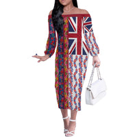 Hawaiian Lei Off The Shoulder Long Sleeve Dress National Flag Striped Style