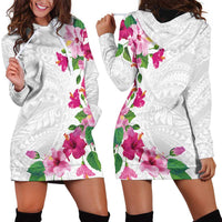 Hawaiian Hibiscus and Art Polynesian Tattoo Hoodie Dress White Color LT03 - Polynesian Pride