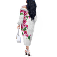 Hawaiian Hibiscus and Art Polynesian Tattoo Off The Shoulder Long Sleeve Dress White Color LT03 - Polynesian Pride