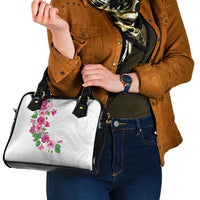 Hawaiian Hibiscus and Art Polynesian Tattoo Shoulder Handbag White Color