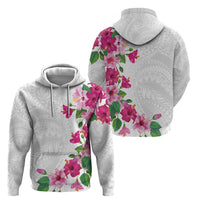 Hawaiian Hibiscus and Art Polynesian Tattoo Zip Hoodie White Color