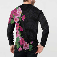 Hawaiian Hibiscus and Art Polynesian Tattoo Button Sweatshirt Black Color LT03 - Polynesian Pride