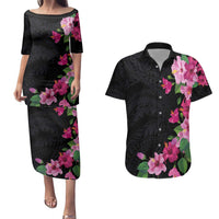 Hawaiian Hibiscus and Art Polynesian Tattoo Couples Matching Puletasi and Hawaiian Shirt Black Color LT03 Black - Polynesian Pride