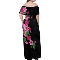 Hawaiian Hibiscus and Art Polynesian Tattoo Family Matching Off Shoulder Maxi Dress and Hawaiian Shirt Black Color LT03 - Polynesian Pride
