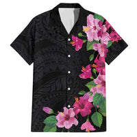 Hawaiian Hibiscus and Art Polynesian Tattoo Family Matching Puletasi and Hawaiian Shirt Black Color LT03 Dad's Shirt - Short Sleeve Black - Polynesian Pride