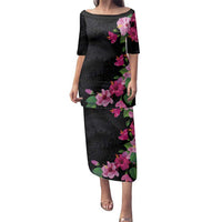Hawaiian Hibiscus and Art Polynesian Tattoo Family Matching Puletasi and Hawaiian Shirt Black Color LT03 Mom's Dress Black - Polynesian Pride