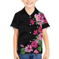 Hawaiian Hibiscus and Art Polynesian Tattoo Family Matching Puletasi and Hawaiian Shirt Black Color LT03 Son's Shirt Black - Polynesian Pride
