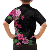 Hawaiian Hibiscus and Art Polynesian Tattoo Family Matching Summer Maxi Dress and Hawaiian Shirt Black Color