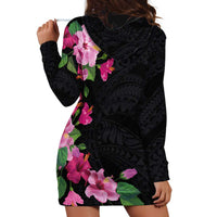 Hawaiian Hibiscus and Art Polynesian Tattoo Hoodie Dress Black Color LT03 - Polynesian Pride