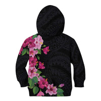 Hawaiian Hibiscus and Art Polynesian Tattoo Kid Hoodie Black Color LT03 - Polynesian Pride