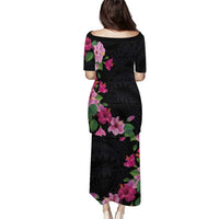 Hawaiian Hibiscus and Art Polynesian Tattoo Puletasi Black Color