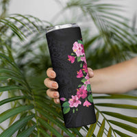 Hawaiian Hibiscus and Art Polynesian Tattoo Skinny Tumbler Black Color LT03 - Polynesian Pride