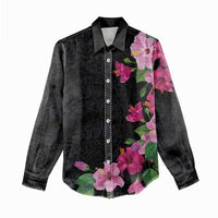 Hawaiian Hibiscus and Art Polynesian Tattoo Women Casual Shirt Black Color LT03 - Polynesian Pride