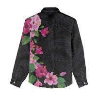 Hawaiian Hibiscus and Art Polynesian Tattoo Women Casual Shirt Black Color LT03 - Polynesian Pride