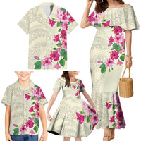Hawaiian Hibiscus and Art Polynesian Tattoo Family Matching Mermaid Dress and Hawaiian Shirt Beige Color LT03 - Polynesian Pride