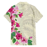 Hawaiian Hibiscus and Art Polynesian Tattoo Family Matching Off Shoulder Maxi Dress and Hawaiian Shirt Beige Color LT03 - Polynesian Pride