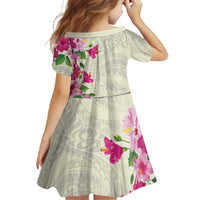 Hawaiian Hibiscus and Art Polynesian Tattoo Family Matching Short Sleeve Bodycon Dress and Hawaiian Shirt Beige Color