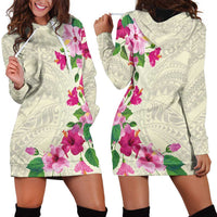 Hawaiian Hibiscus and Art Polynesian Tattoo Hoodie Dress Beige Color LT03 - Polynesian Pride