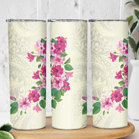 Hawaiian Hibiscus and Art Polynesian Tattoo Skinny Tumbler Beige Color LT03 - Polynesian Pride