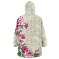 Hawaiian Hibiscus and Art Polynesian Tattoo Wearable Blanket Hoodie Beige Color LT03 - Polynesian Pride
