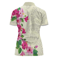Hawaiian Hibiscus and Art Polynesian Tattoo Women Polo Shirt Beige Color LT03 - Polynesian Pride