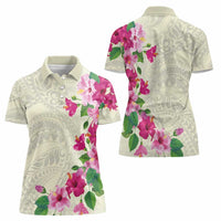 Hawaiian Hibiscus and Art Polynesian Tattoo Women Polo Shirt Beige Color LT03 - Polynesian Pride