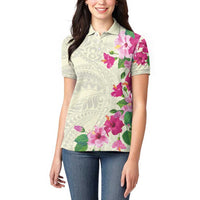 Hawaiian Hibiscus and Art Polynesian Tattoo Women Polo Shirt Beige Color LT03 - Polynesian Pride