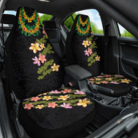 Hawaiian Lei Plumeria and Tropical Leaves Car Seat Cover Watercolor Style LT03 One Size Black - Polynesian Pride