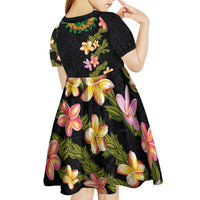 Hawaiian Lei Plumeria and Tropical Leaves Kid Short Sleeve Dress Watercolor Style LT03 - Polynesian Pride