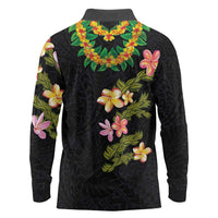 Hawaiian Lei Plumeria and Tropical Leaves Long Sleeve Polo Shirt Watercolor Style LT03 - Polynesian Pride
