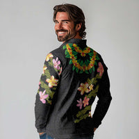 Hawaiian Lei Plumeria and Tropical Leaves Long Sleeve Polo Shirt Watercolor Style LT03 - Polynesian Pride