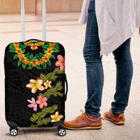 Hawaiian Lei Plumeria and Tropical Leaves Luggage Cover Watercolor Style LT03 Black - Polynesian Pride